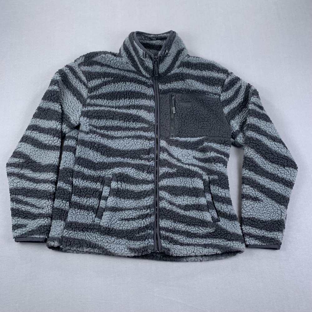 PINK Victoria's Secret Jacket Womens XS‎ Gray Black Sherpa Fleece Full Zip Zebra - Picture 2 of 15